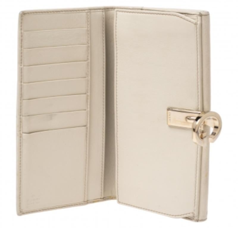 Brown Gucci White/Beige GG Canvas and Leather G Bit Flap Continental Wallet