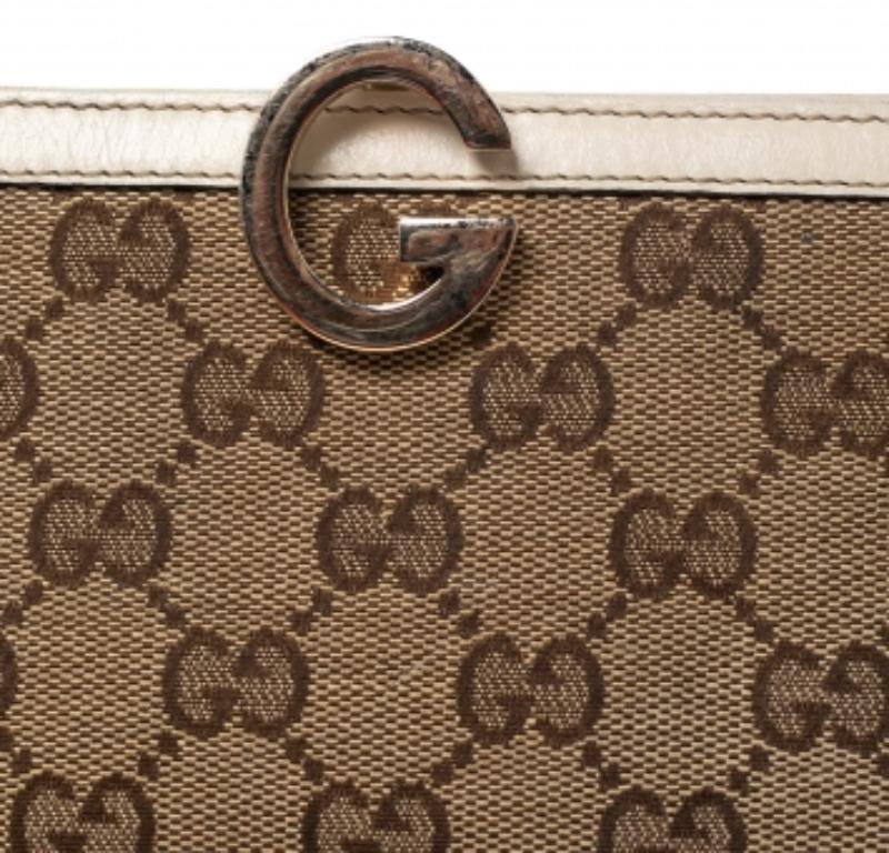 Gucci White/Beige GG Canvas and Leather G Bit Flap Continental Wallet 2