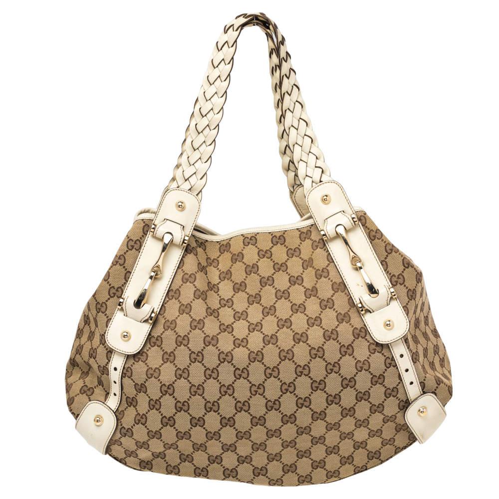 Gucci White/Beige GG Canvas and Leather Pelham Tote 4