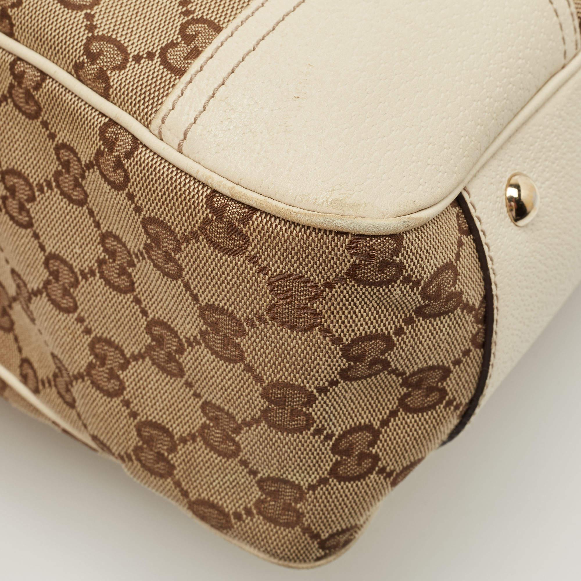 Gucci White/Beige GG Canvas and Leather Princy Tote For Sale 7
