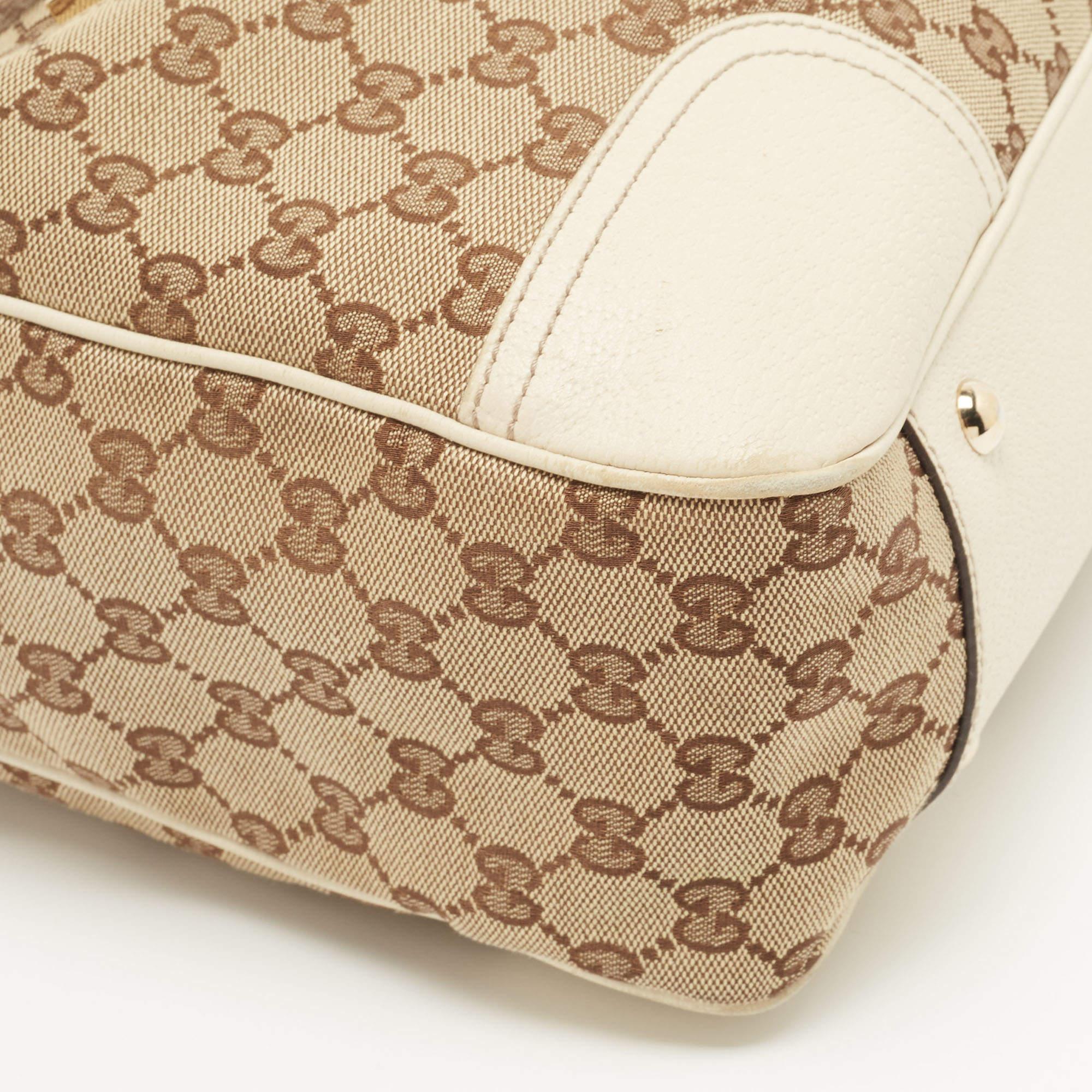 Gucci White/Beige GG Canvas and Leather Princy Tote For Sale 11