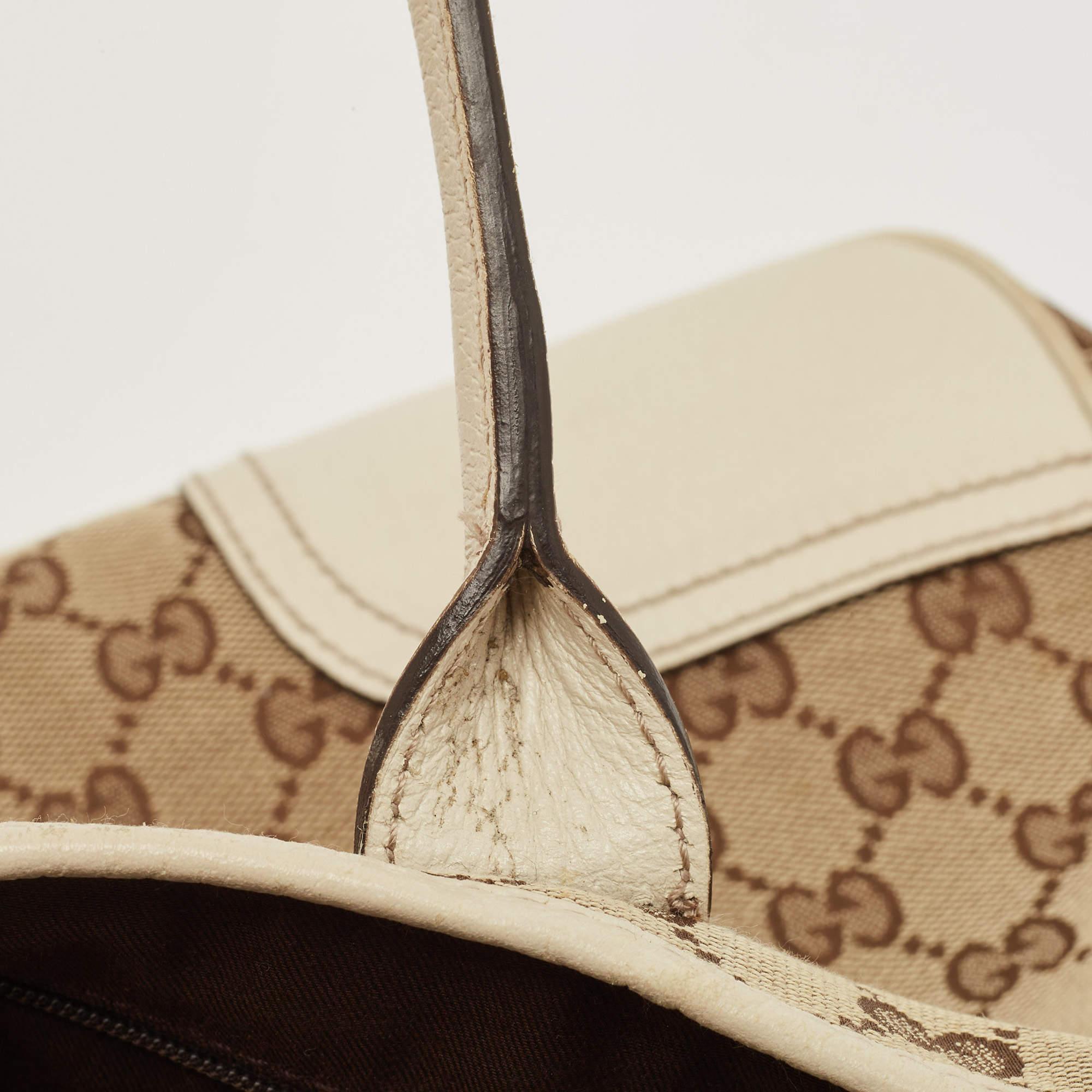 Gucci White/Beige GG Canvas and Leather Princy Tote For Sale 4