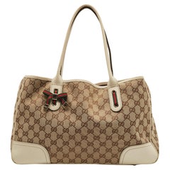 Gucci White/Beige GG Canvas and Leather Princy Tote