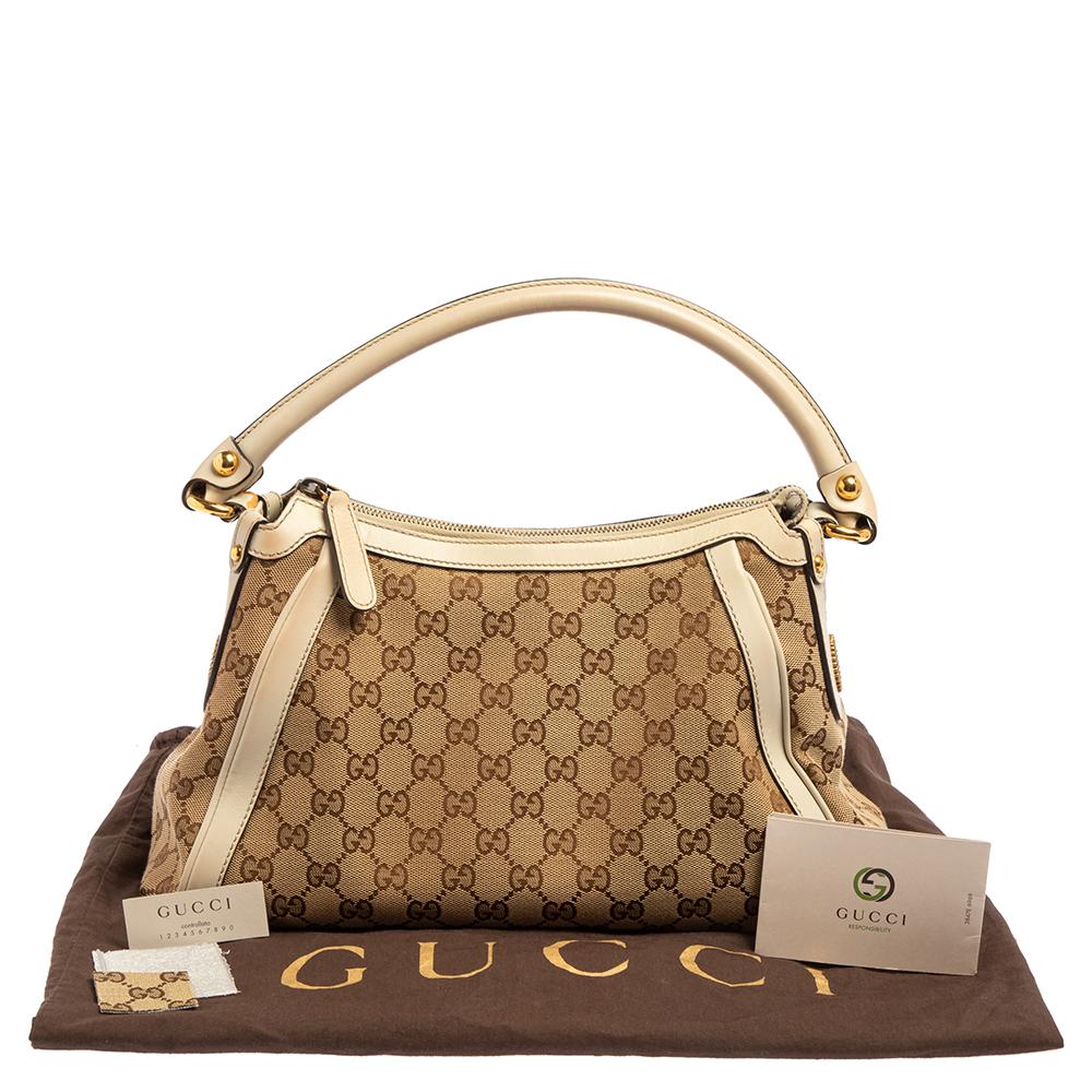 Weiß/Beige GG Segeltuch und Leder Scarlett Hobo von Gucci 5