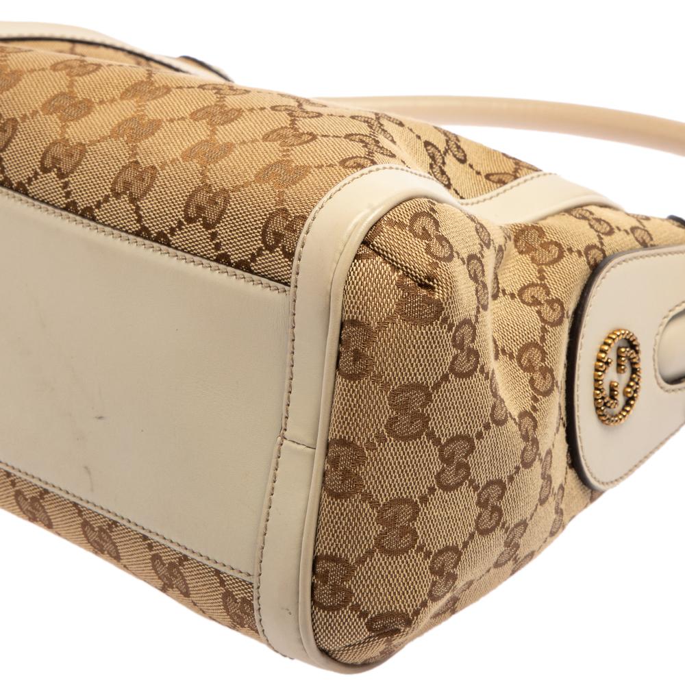 Weiß/Beige GG Segeltuch und Leder Scarlett Hobo von Gucci 7