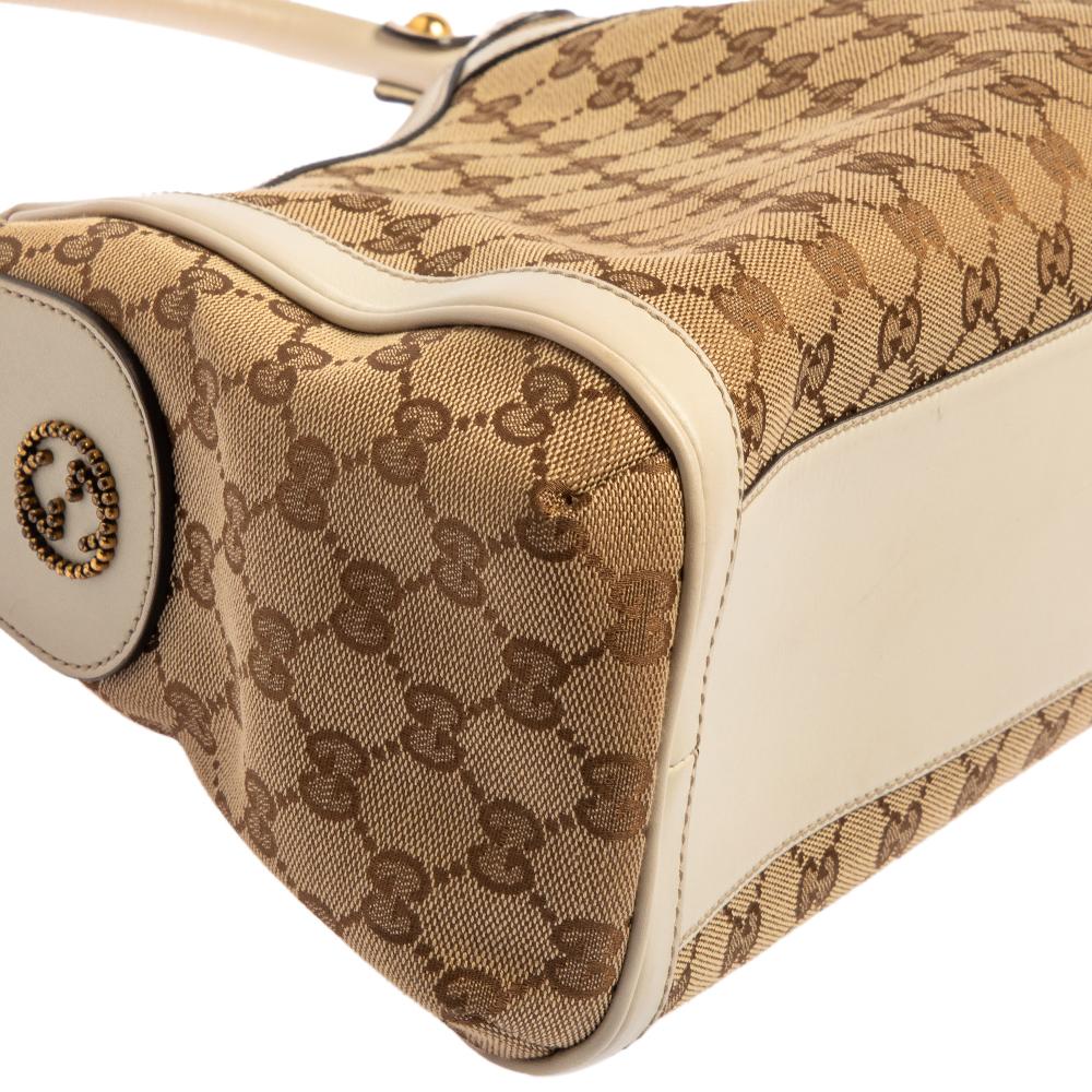 Weiß/Beige GG Segeltuch und Leder Scarlett Hobo von Gucci 8