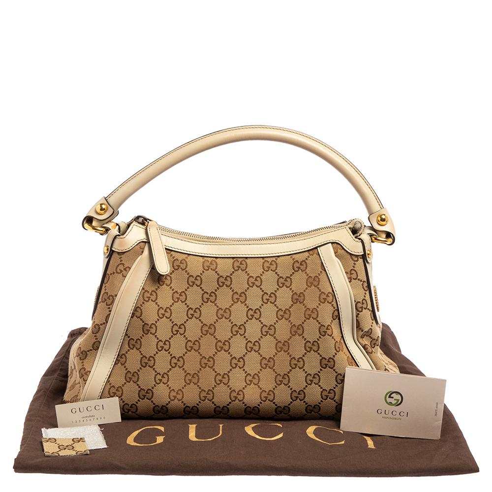Gucci White/Beige GG Canvas and Leather Scarlett Hobo 7