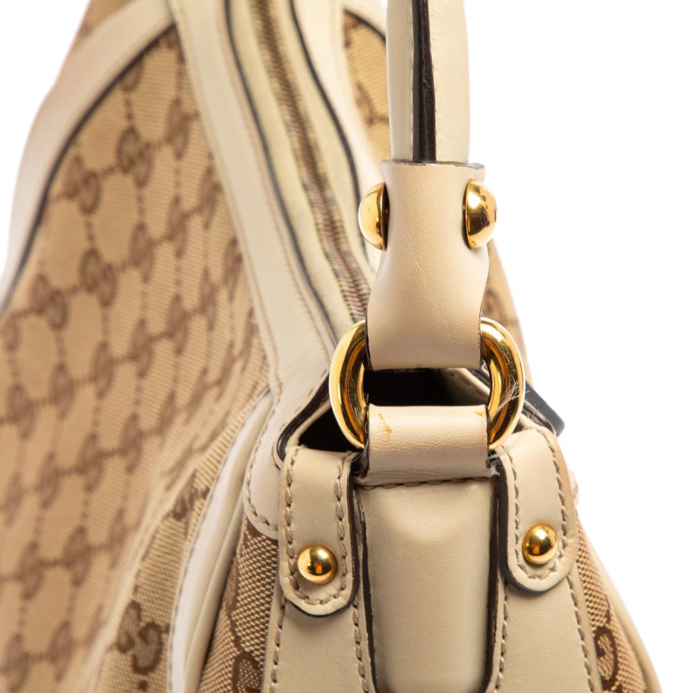 Weiß/Beige GG Segeltuch und Leder Scarlett Hobo von Gucci Damen