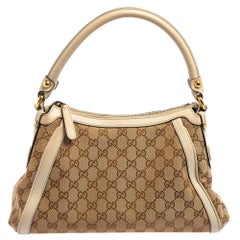 Gucci White/Beige GG Canvas and Leather Scarlett Hobo