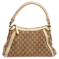 Gucci White/Beige GG Canvas and Leather Scarlett Hobo