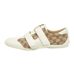 Gucci White/Beige GG Canvas and Leather Velcro Low Top Sneakers Size 43