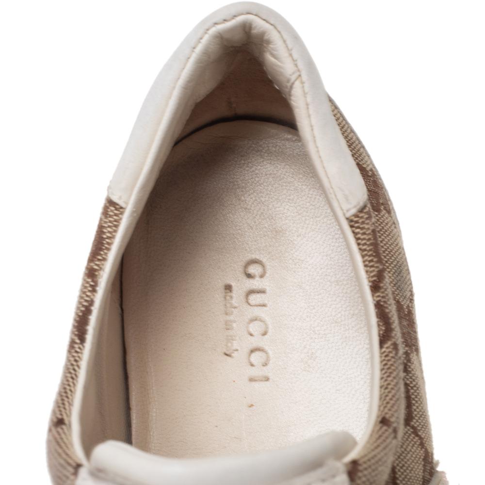 Women's Gucci White-Beige GG Canvas and Leather Velcro Sneakers Size 40