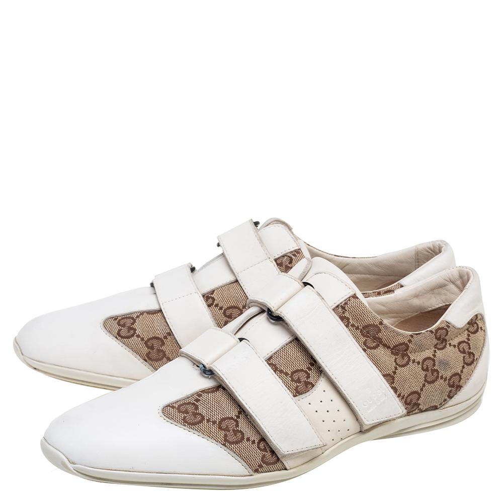 Gucci White-Beige GG Canvas and Leather Velcro Sneakers Size 40 1