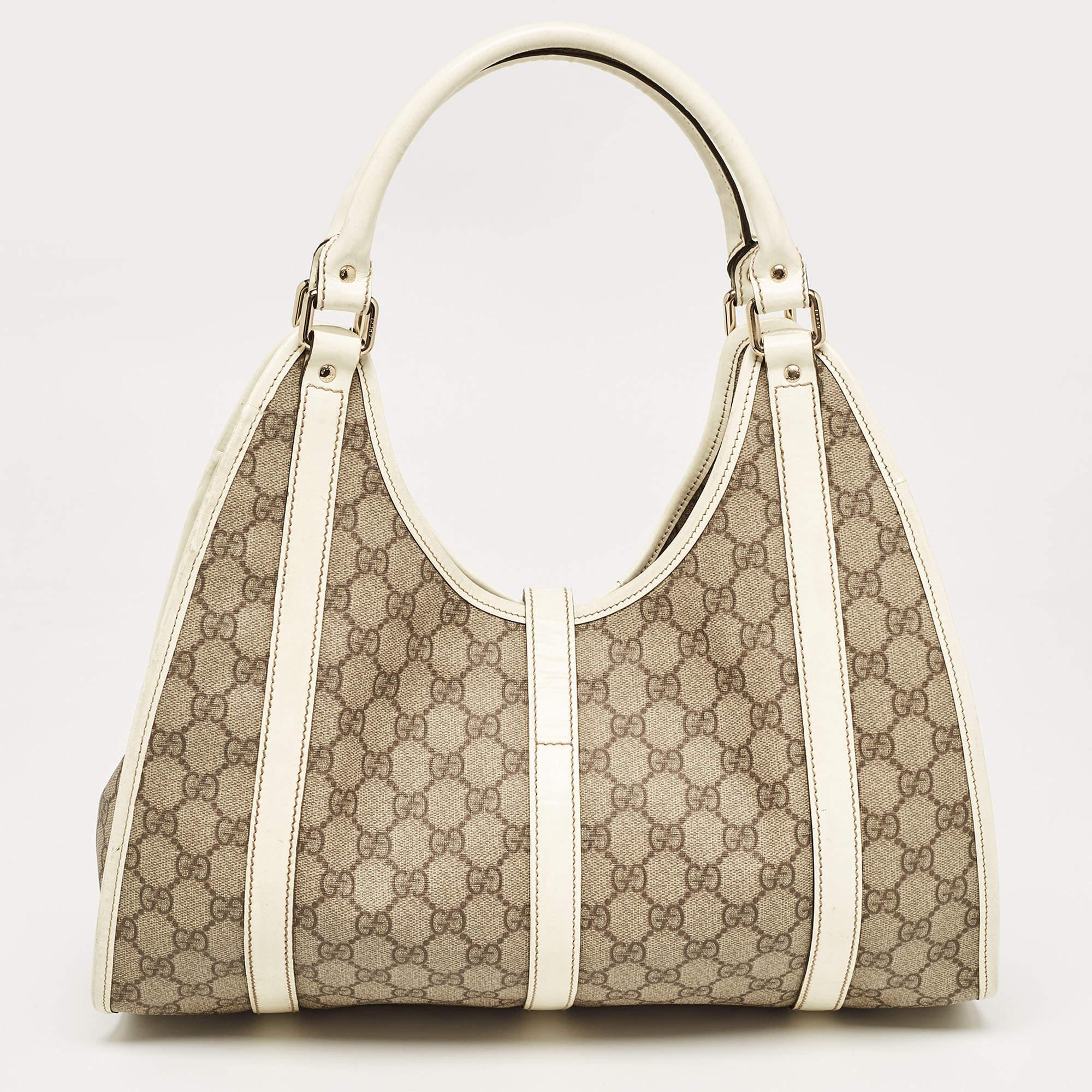 Gucci White/Beige GG Supreme Canvas and Patent Leather Joy Shoulder Bag 7