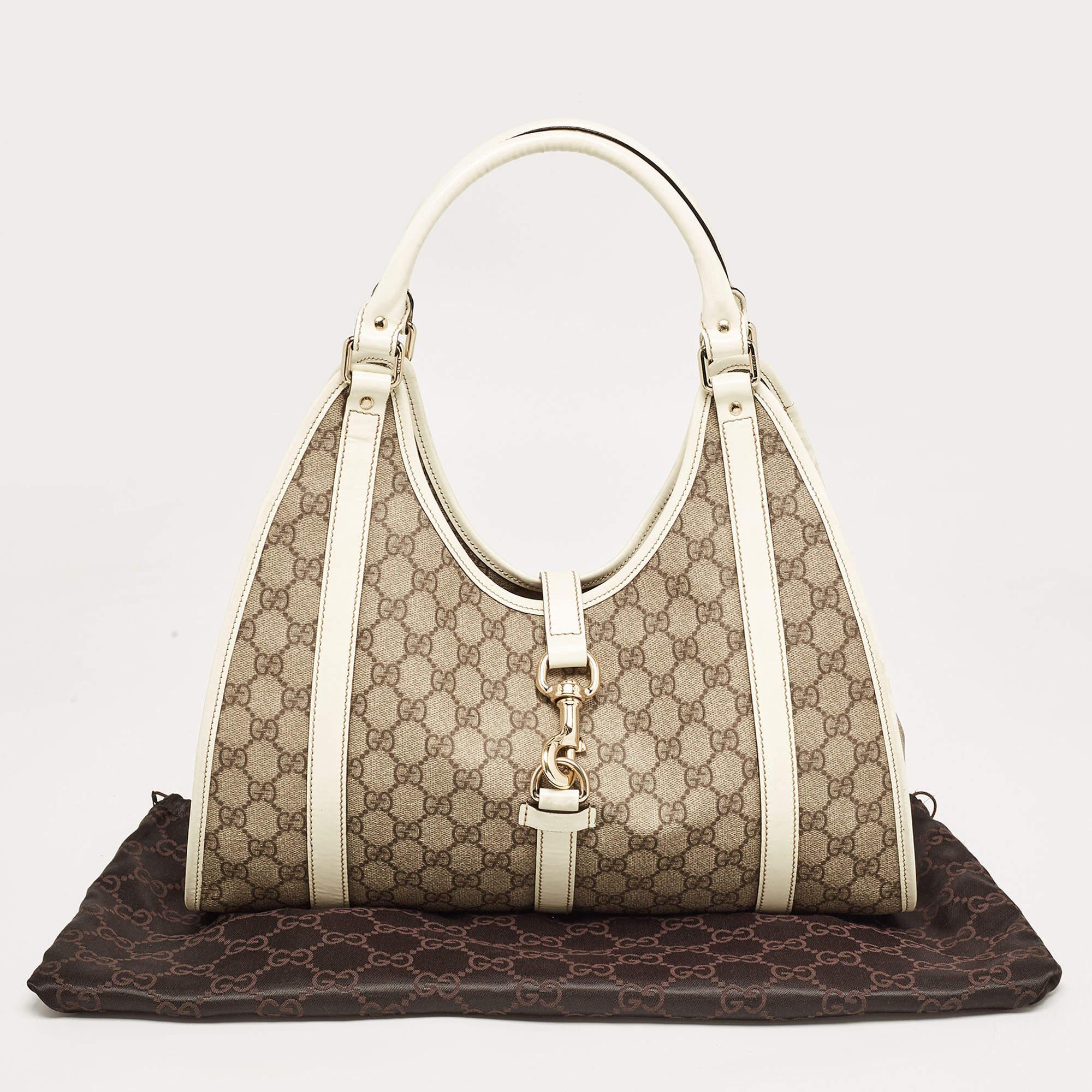 Gucci White/Beige GG Supreme Canvas and Patent Leather Joy Shoulder Bag 9