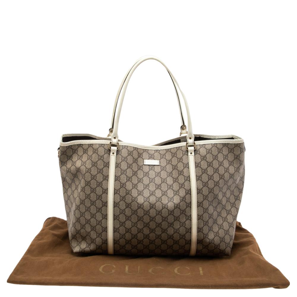 Gucci White/Beige GG Supreme Canvas and Patent Leather Large Joy Tote 4