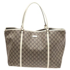 Gucci White/Beige GG Supreme Canvas and Patent Leather Large Joy Tote