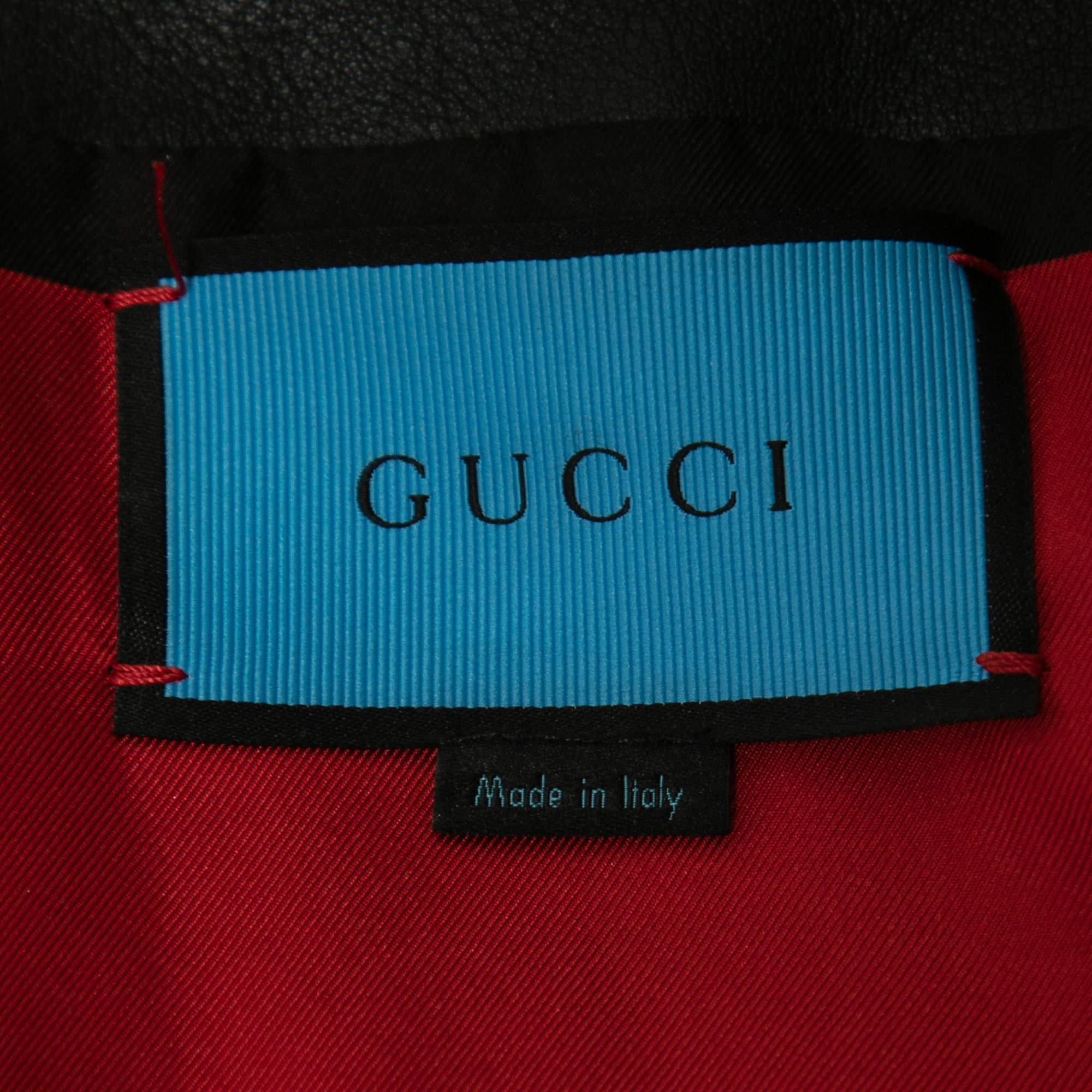 Men's Gucci White/Black Hand Painted Leather Patch Detail Biker Jacket M For Sale