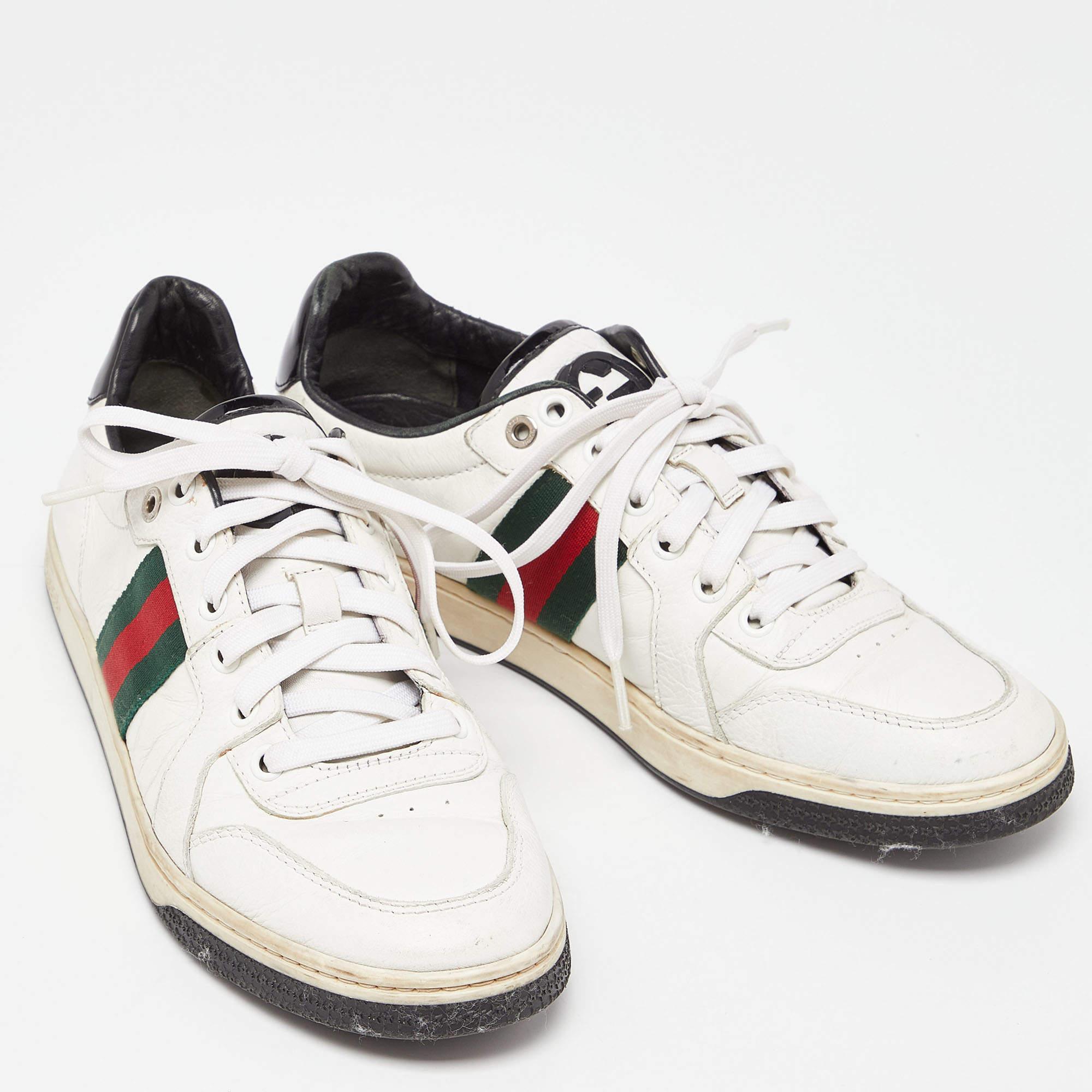 Gucci White/Black Leather Ace Web Detail Low Top Sneakers Size 39 For Sale 1