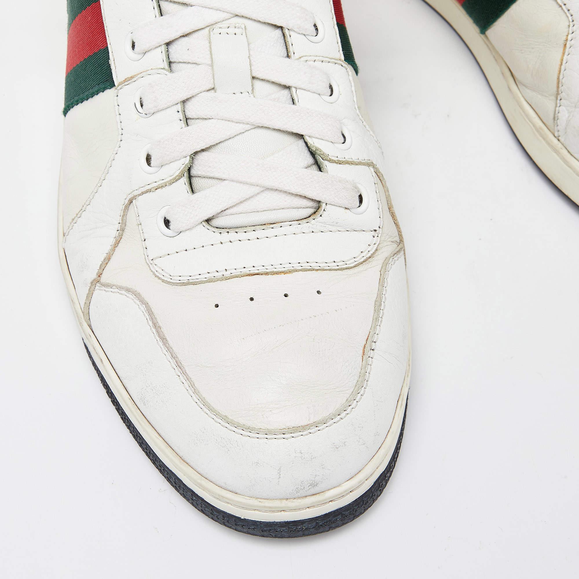 Gucci White/Black Leather Ace Web Detail Low Top Sneakers Size 43 In Fair Condition For Sale In Dubai, Al Qouz 2