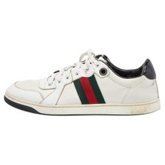 Used Gucci White/Black Leather Ace Web Detail Low Top Sneakers Size 43