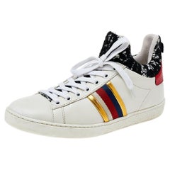 Gucci White/Black Leather And Lace Ace High Top Sneakers Size 38
