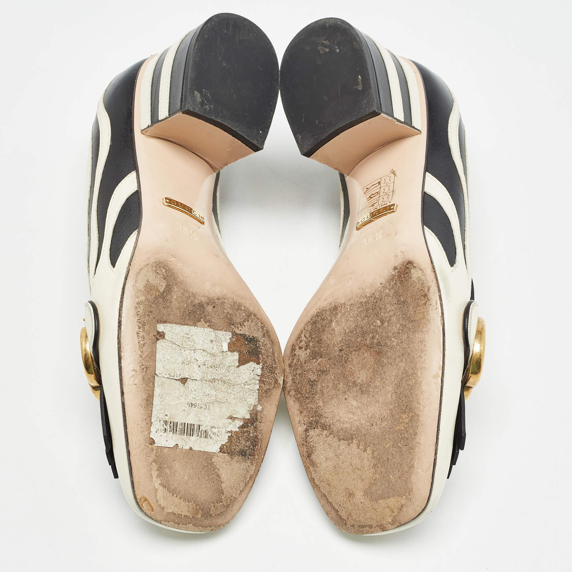 Gucci White/Black Leather GG Marmont Fringed Pumps Size 36.5 2