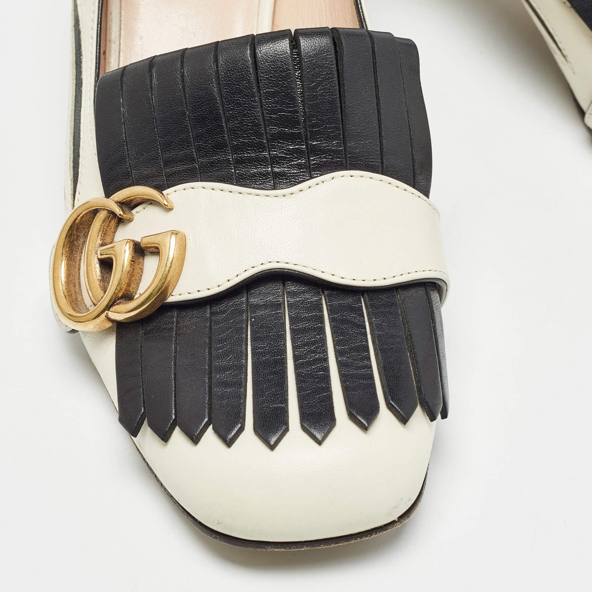 Gucci White/Black Leather GG Marmont Fringed Pumps Size 36.5 3
