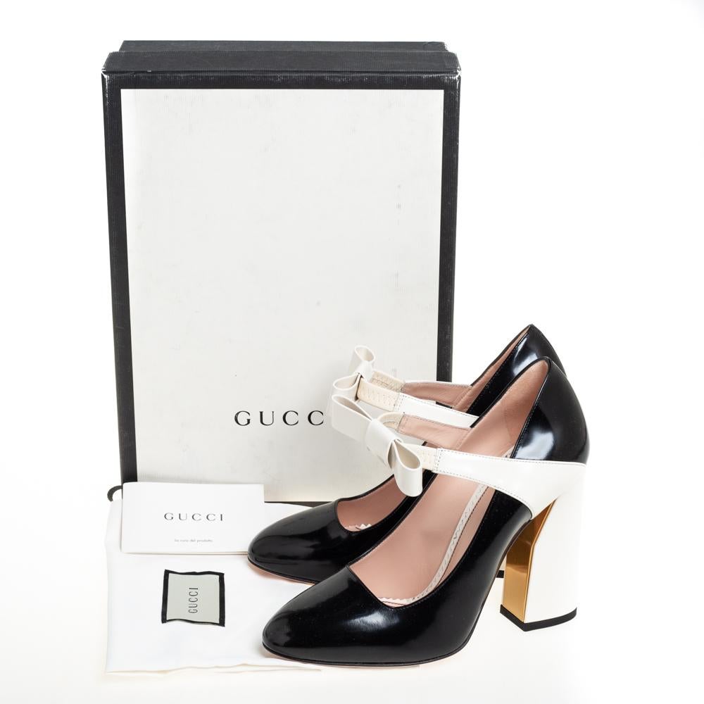Women's Gucci White/Black Patent Leather Bow Mary Jane Pumps Size 38