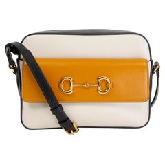 GUCCI white black yellow leather HORSEBIT 1955 Camera Shoulder Bag