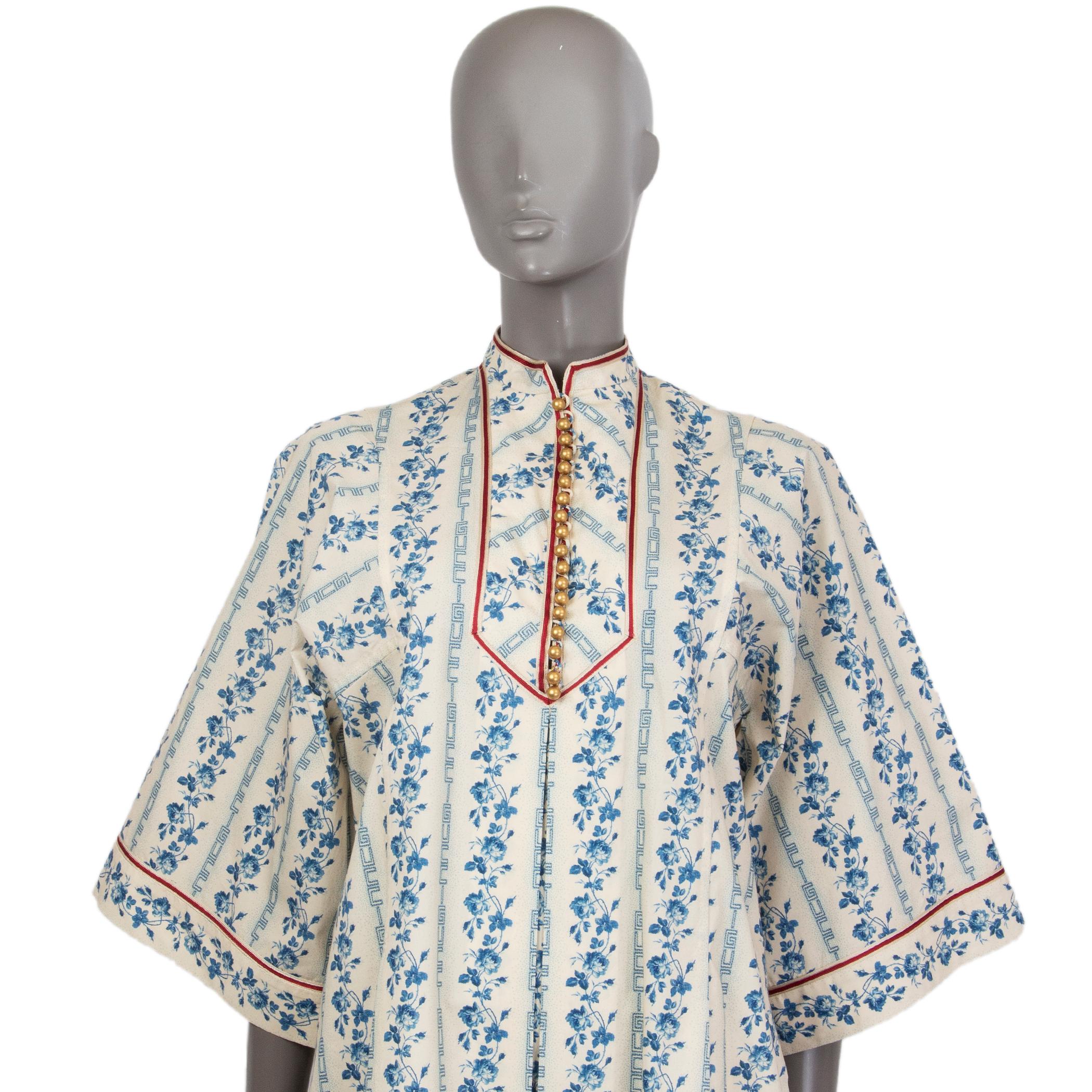 Gray GUCCI white & blue cotton 3/4 Sleeve PORCELAIN MINI Dress 40