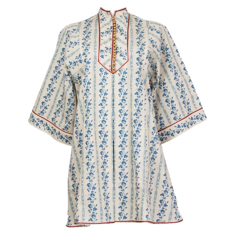 GUCCI white & blue cotton 3/4 Sleeve PORCELAIN MINI Dress 40