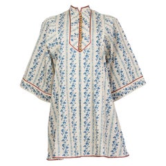 GUCCI white & blue cotton 3/4 Sleeve PORCELAIN MINI Dress 40