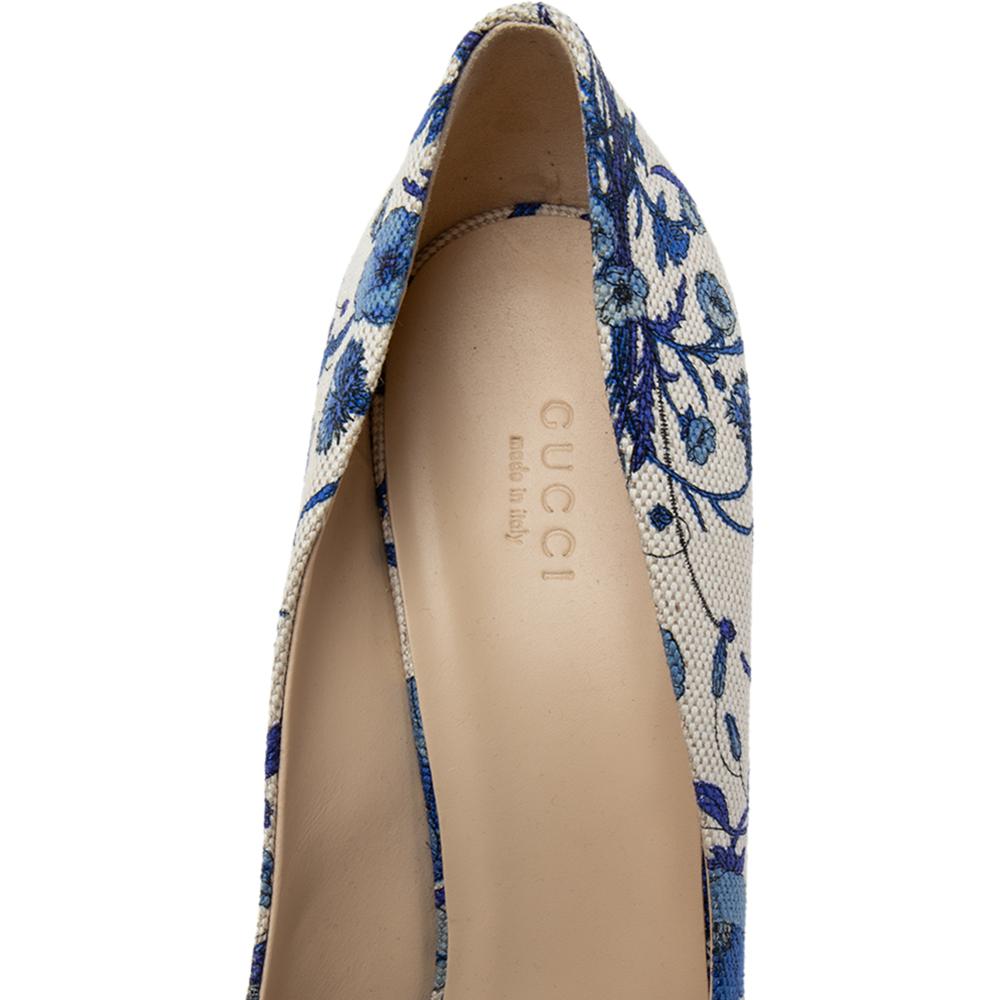 gucci blue and white floral heels