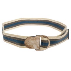 Gucci White/Blue/Green Engraved Gucci Script Logo D Ring Buckle 90 CM