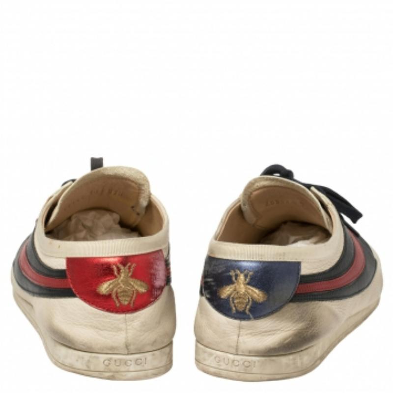 Beige Gucci White/Blue Leather Falacer Sneakers Size 44 For Sale