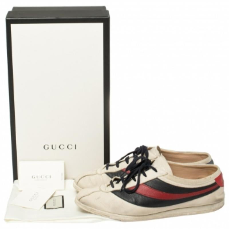 Men's Gucci White/Blue Leather Falacer Sneakers Size 44 For Sale