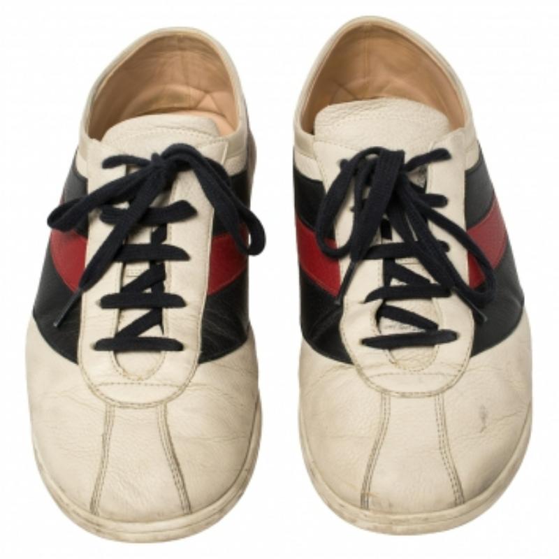 Gucci White/Blue Leather Falacer Sneakers Size 44 For Sale 1
