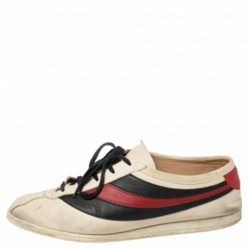 Gucci White/Blue Leather Falacer Sneakers Size 44 For Sale