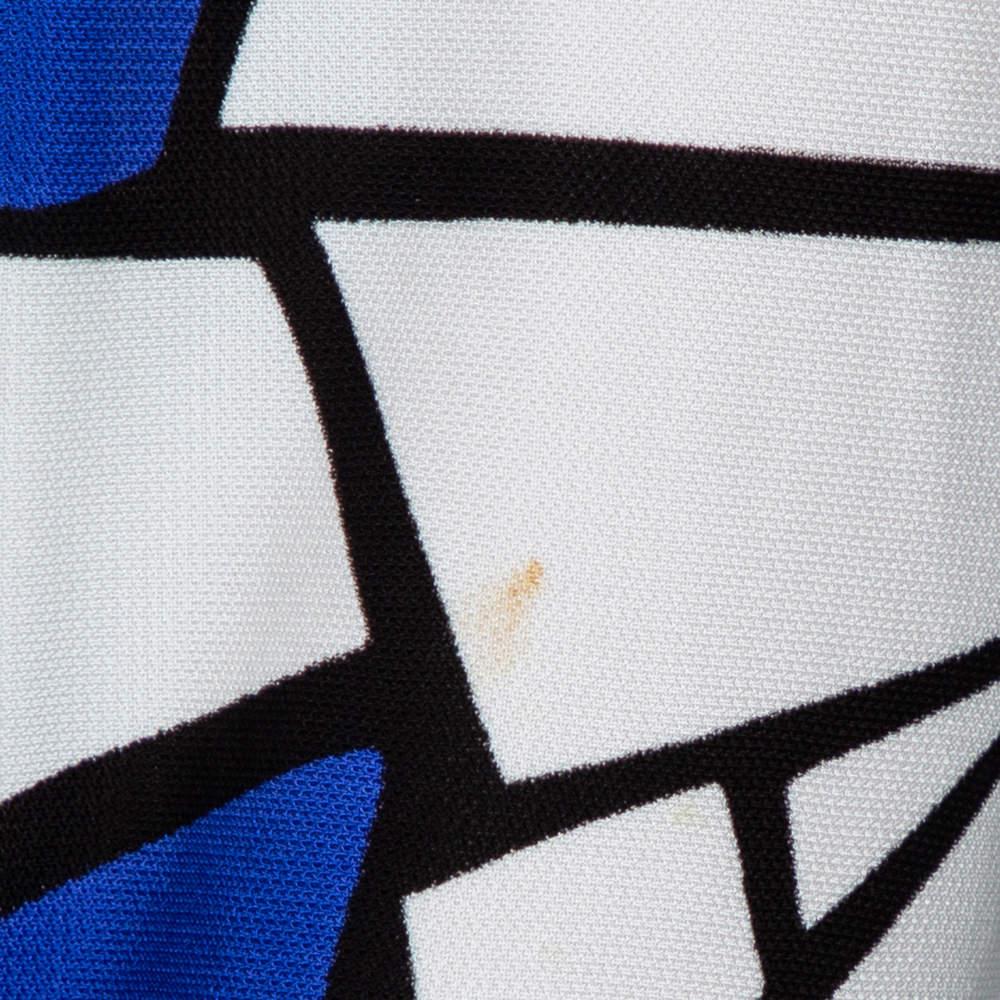 Women's Gucci White & Blue Printed Jersey Front Tie Detail Draped Dress XS