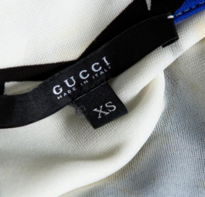 Donna Gucci - Vestito con drappeggio in jersey stampato bianco e blu con dettaglio a cravatta XS in vendita