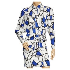 Gucci White & Blue Printed Jersey Front Tie Detail Draped Dress XS