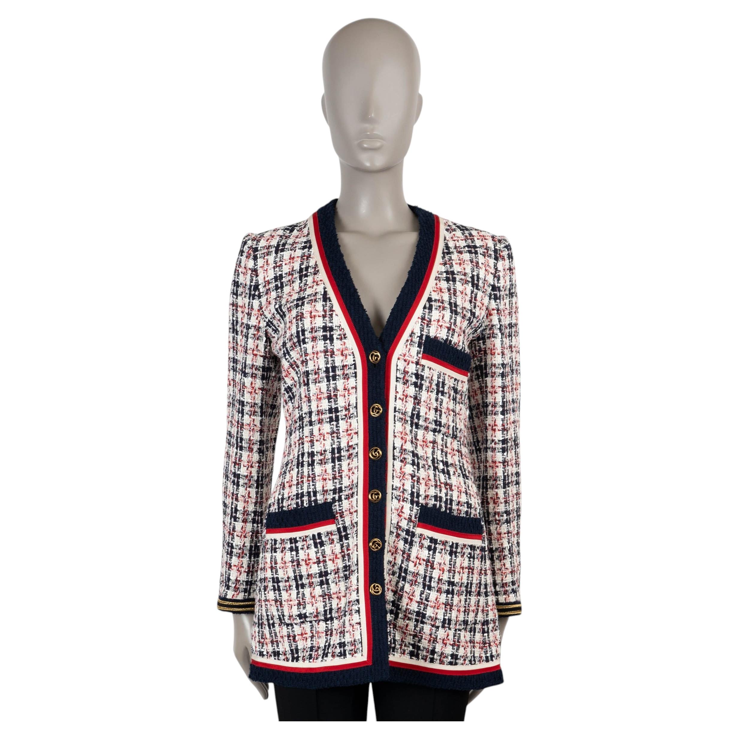 GUCCI white blue red cotton 2018 TWEED Jacket 42 M
