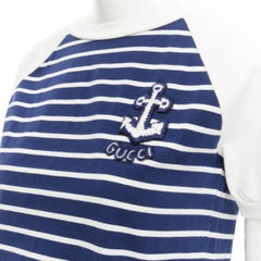 GUCCI white blue stripe nautical sailor logo embroidered cropped top tshirt XS