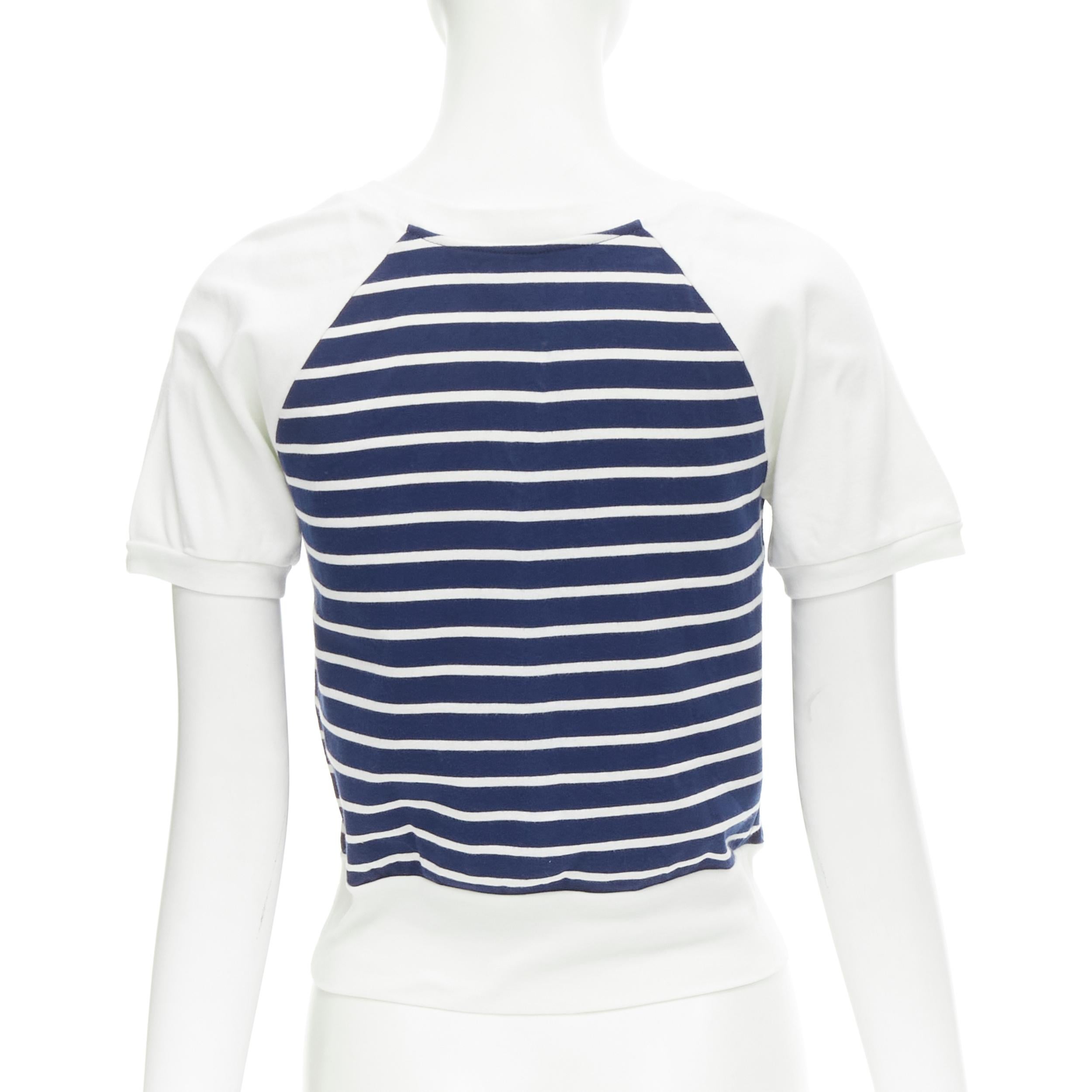 Gray GUCCI white blue stripe nautical sailor logo embroidered cropped top tshirt XS