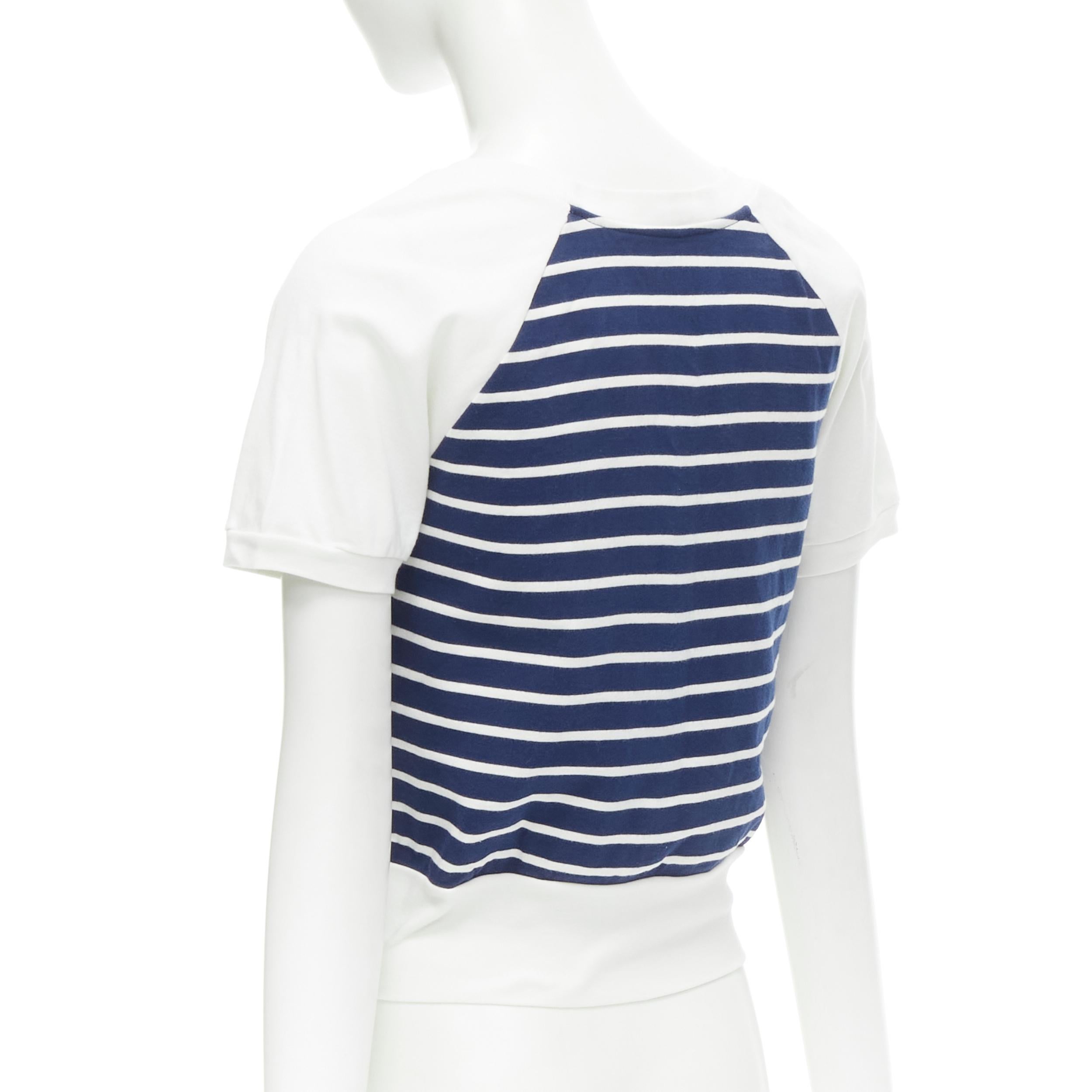 GUCCI white blue stripe nautical sailor logo embroidered cropped top tshirt XS In Excellent Condition In Hong Kong, NT
