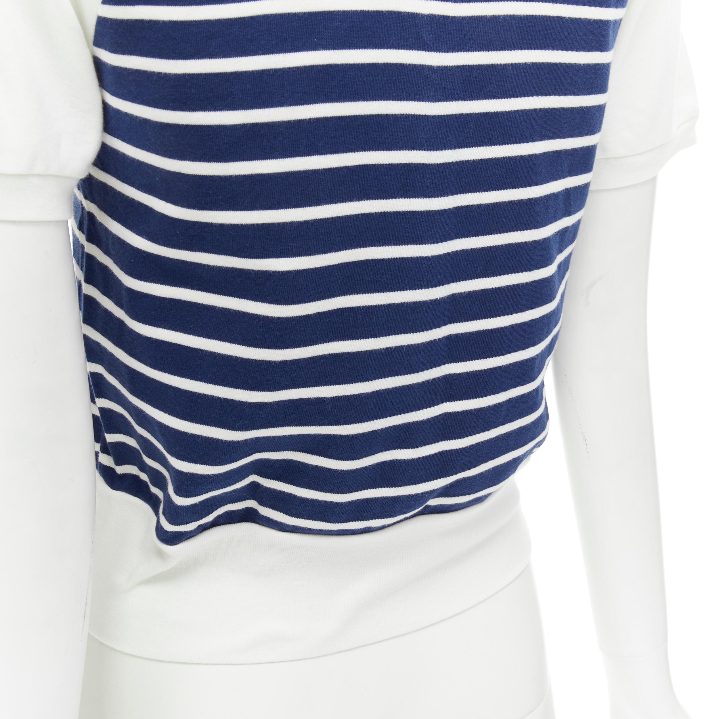 Women's GUCCI white blue stripe nautical sailor logo embroidered cropped top tshirt XS
