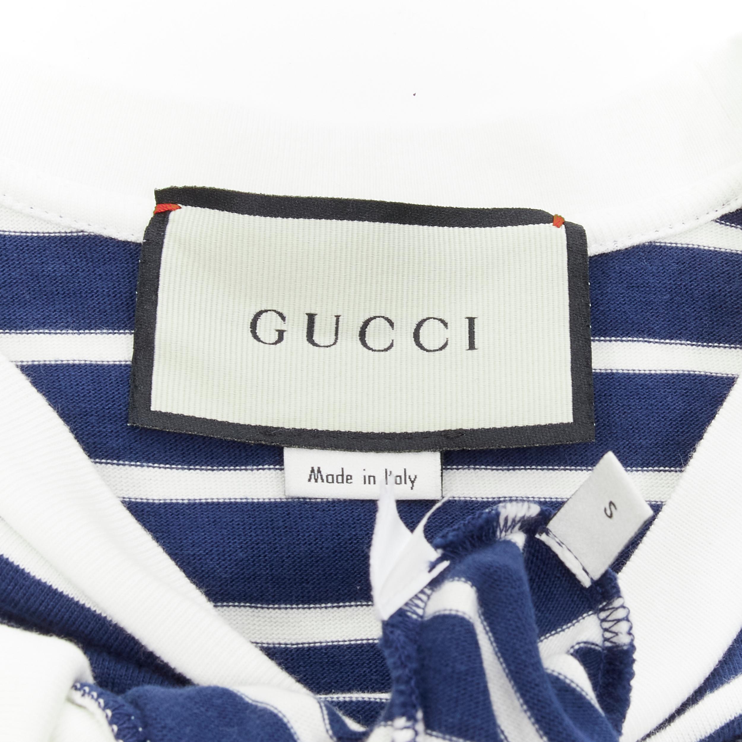 GUCCI white blue stripe nautical sailor logo embroidered cropped top tshirt XS 1