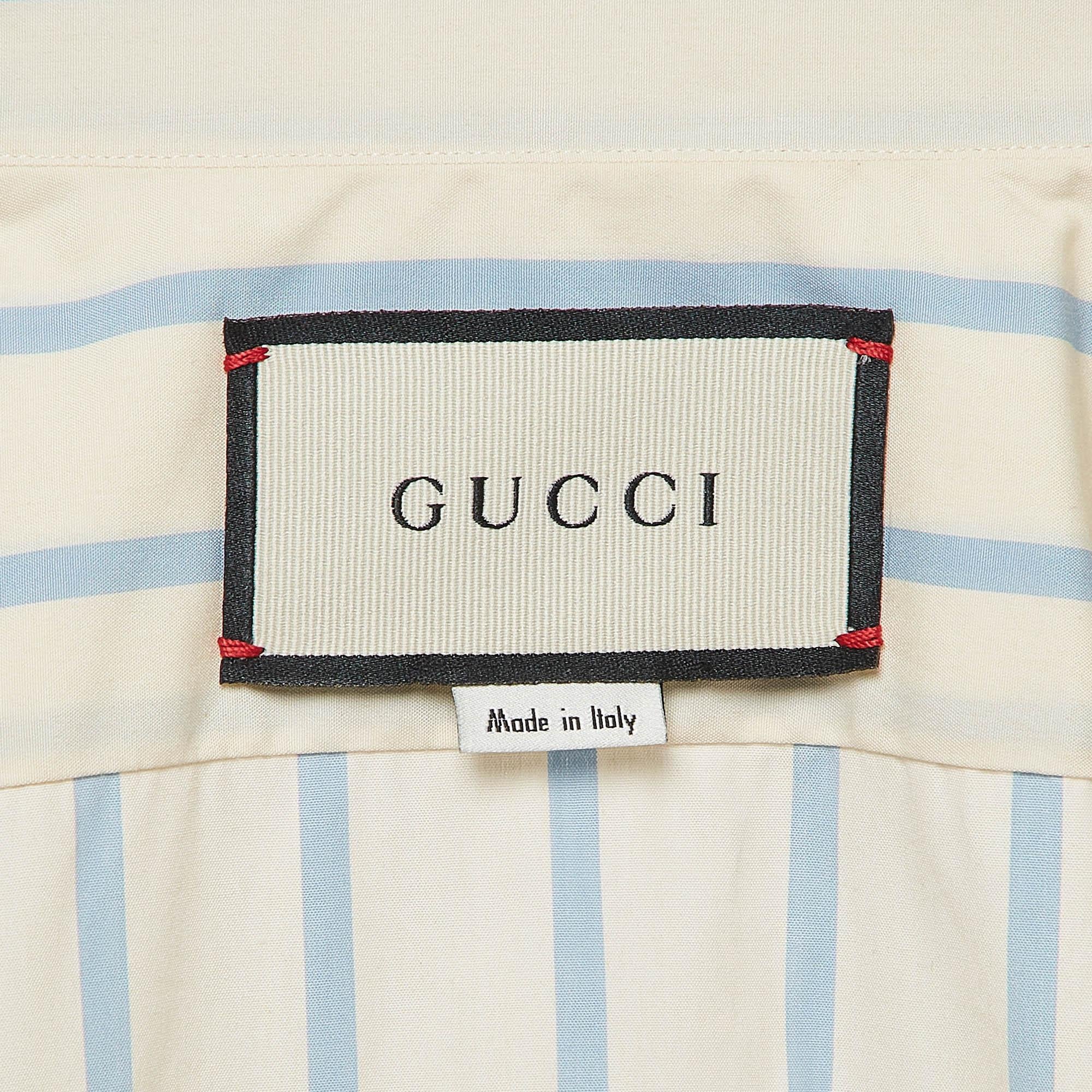 Gucci White/Blue Striped GG Embroidered Cotton Long Sleeve Shirt XXL In Excellent Condition In Dubai, Al Qouz 2