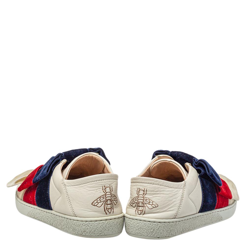 Gucci White Bow Velvet And Leather New Ace Low Top Sneakers Size 36
